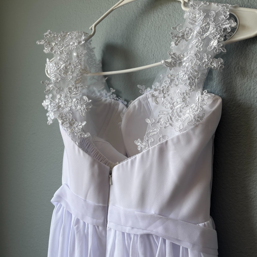 White Wedding Dress Chiffon A-Line Bodice - Picture 8 of 12